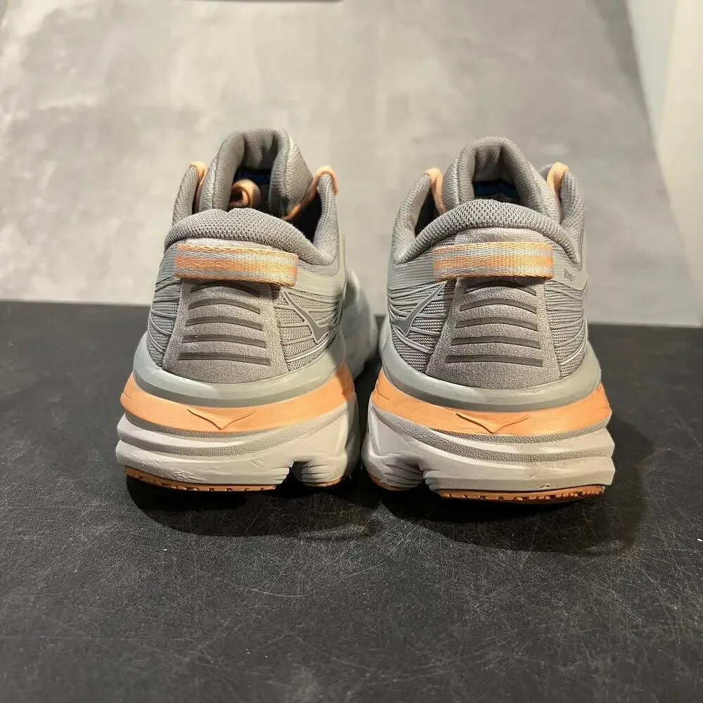 Hoka One One Bondi 7 Shoes Womens Size 7 Gray Peach Running Sneakers Cushioned